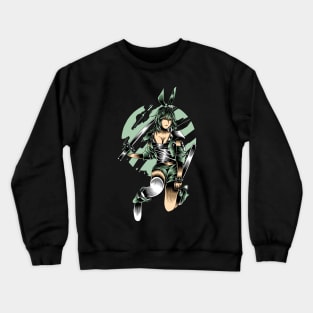 Artwork Illustration Of Green Bunny Girl In Action With Sword Crewneck Sweatshirt